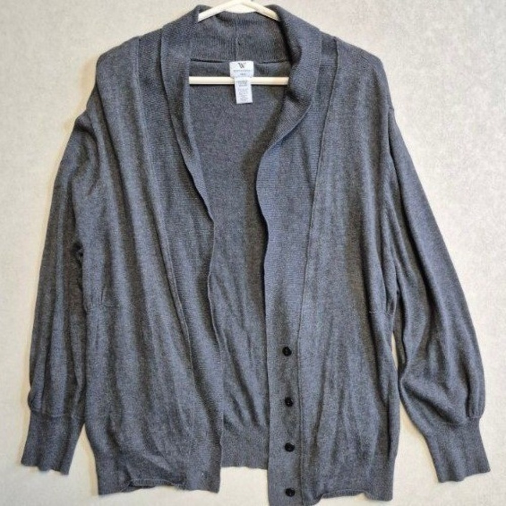 Worthington Woman Gray Shawl Collar Button Front Cardigan Sweater Size 1X
